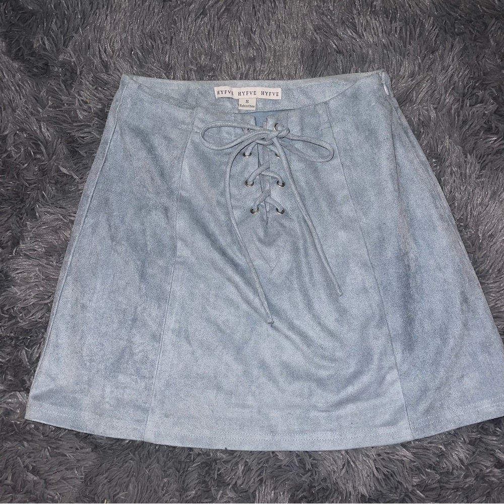 Light Blue Suede Mini Skirt
